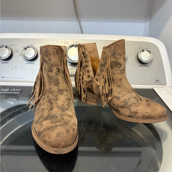 Circle G Shoes - Circle G by Corral Studded Fringe Leather Ankle Boots - Brown